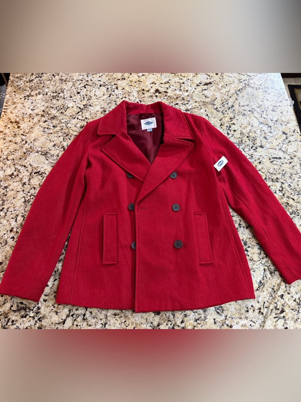Old Navy Red Pea Coat - Double-Breasted Wool-Blend